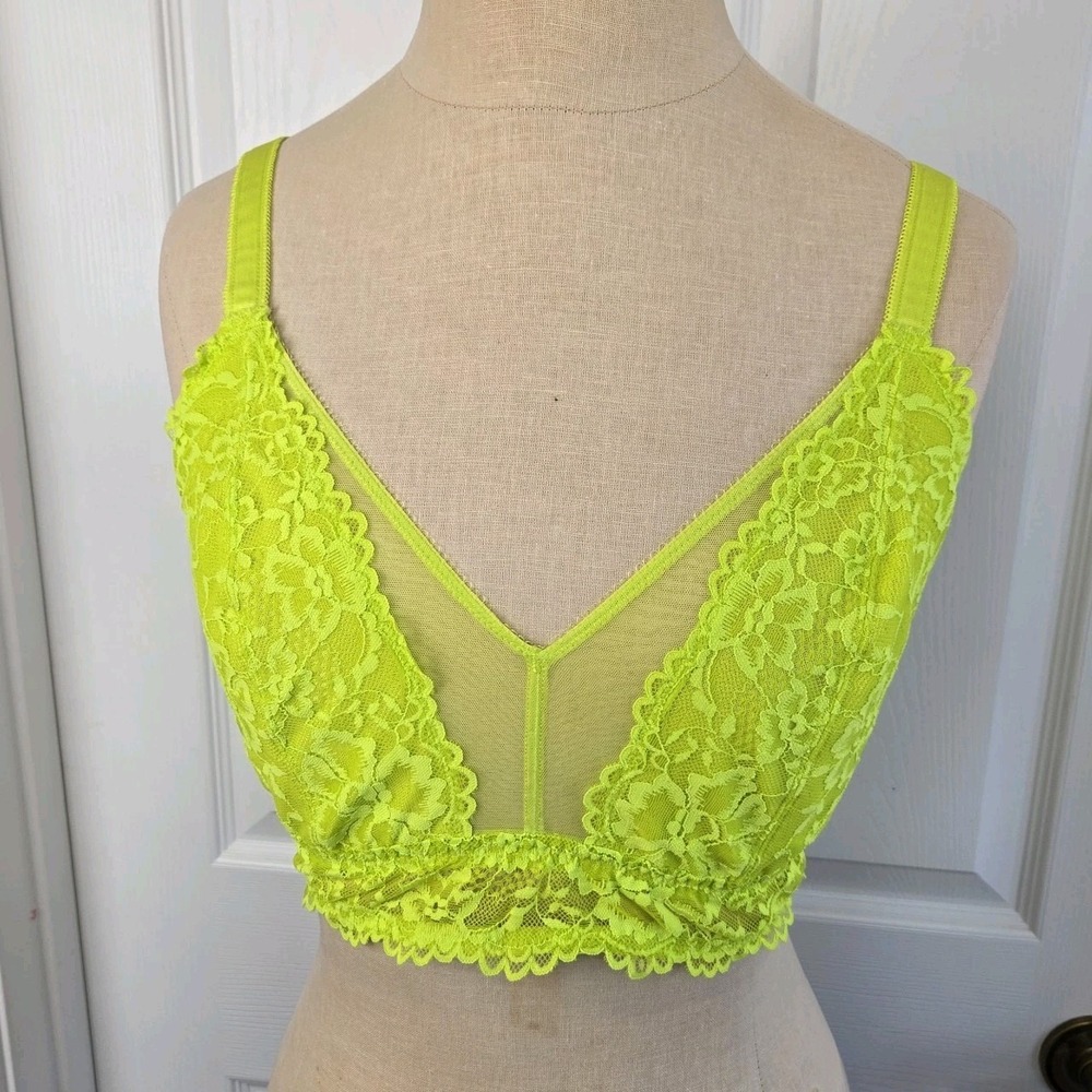 Savage X Fenty Curvy Lace Floral Mesh Bralette Plus‎ Size 2X Lime Green Lingerie